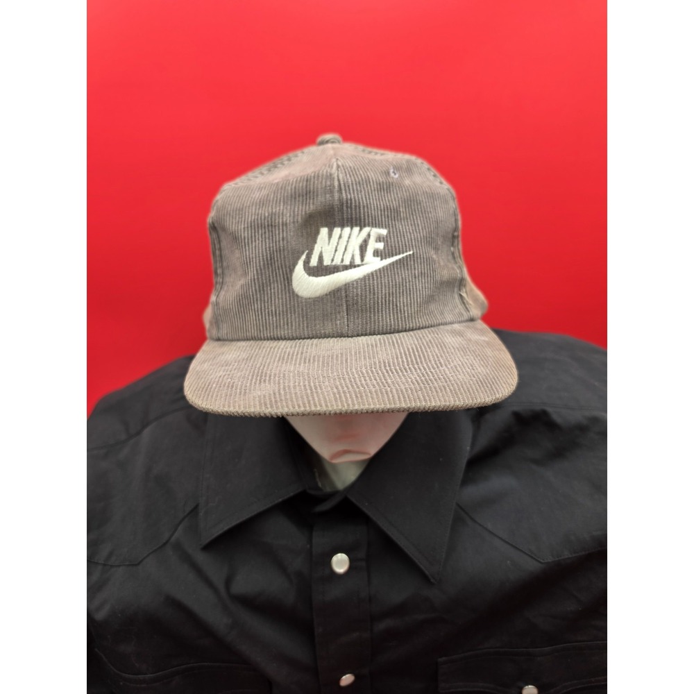 Rare Vintage Gray Nike Corduroy Snapback Hat 80s Yupoong E-21 w/ Discoloration